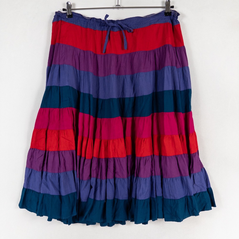 Vintage PHOOL Midi Skirt Womens Large Multicolor Stripe Boho Hippie Peasant